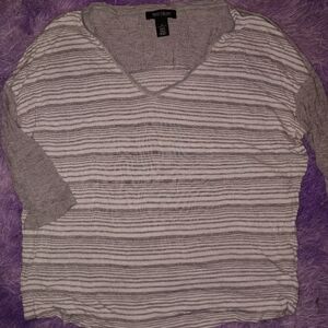 White House Black Market Striped V-Neck Soft Rayon Top